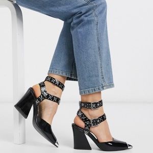 ASOS WESTERN MID HEELS BLACK PATENT